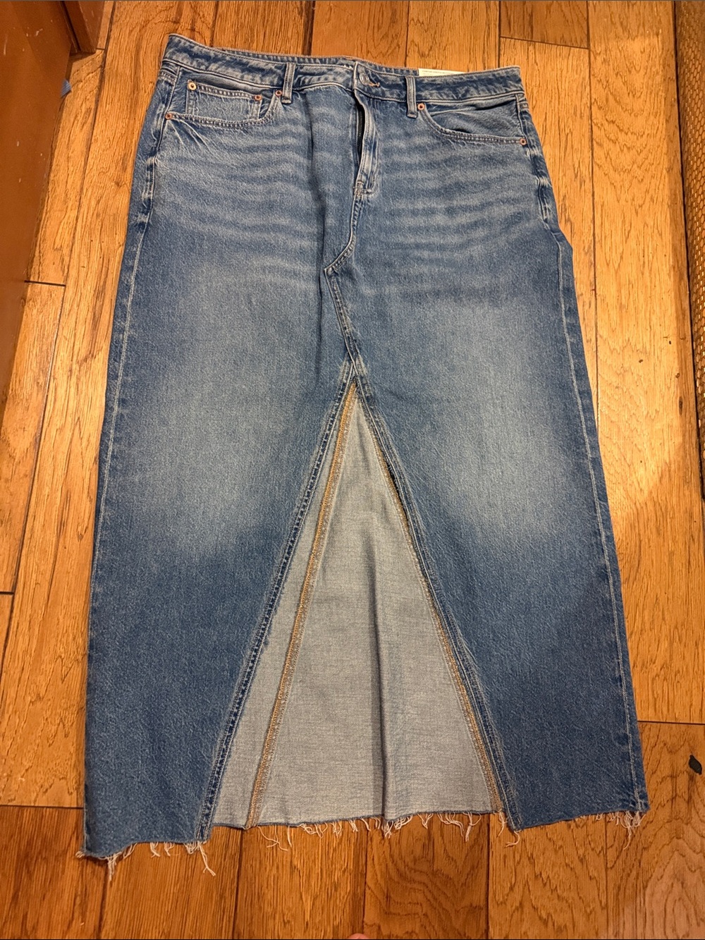 American Eagle Outfitters Blue Denim Midi Skirt with Front Slit